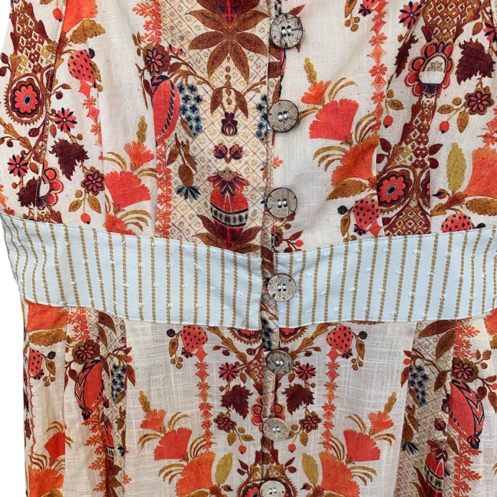 AGUA BENDITA GOLDENROD BUTTON MIDI DRESS BY ANTHROPOLOGIE FLORAL COTTON DRESS - Picture 11 of 16